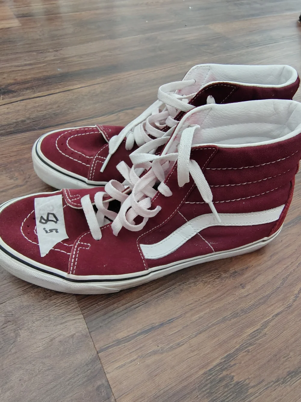 Vans Sk8-Hi High Top Sneakers - Burgundy with White Stripe